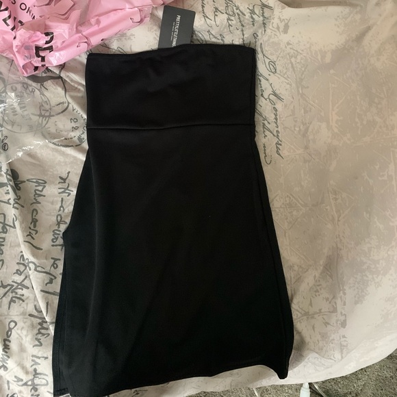 black crepe split side bandeau bodycon dress